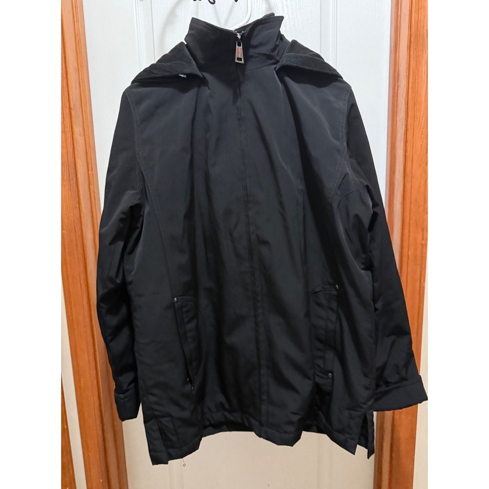 Nautica Mens Black Hooded Full Zip Fleece Lined Jacket Small Outerwear